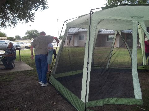 Setting up the tent