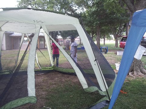 Setting up the tent