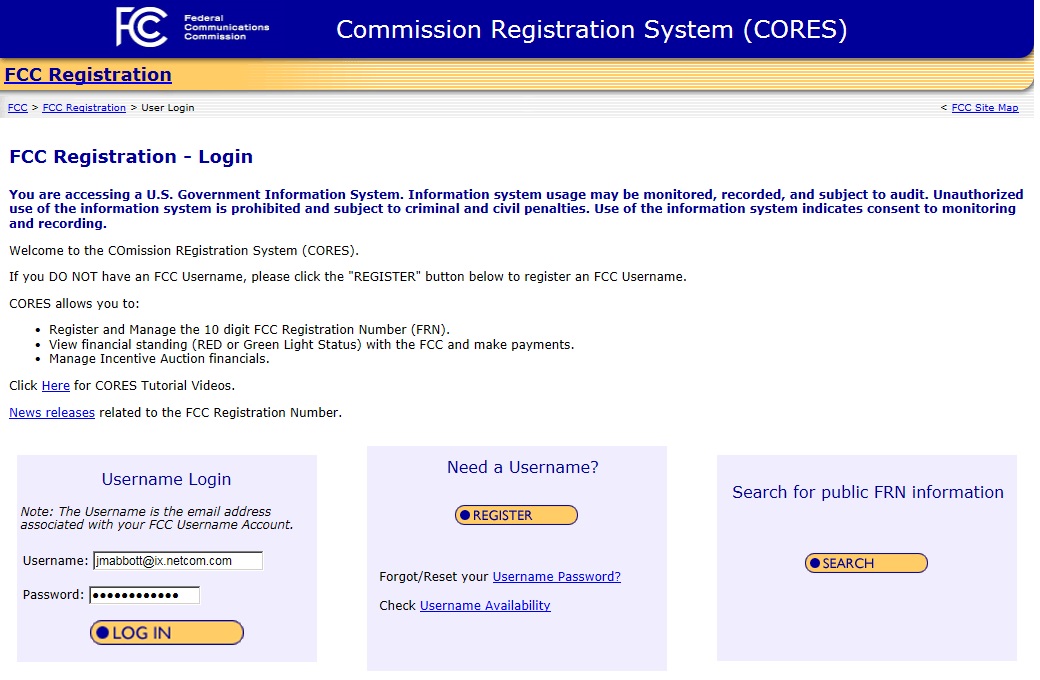FCC Registration Login